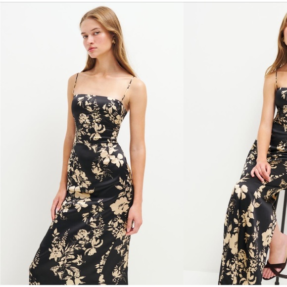 Reformation | Frankie silk slip dress | color Gisele brown & black | nwt size 4 - Picture 2 of 3